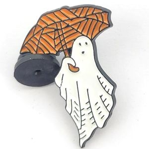 Ghost Haloween Pin White Orange Umbrella Brooch
